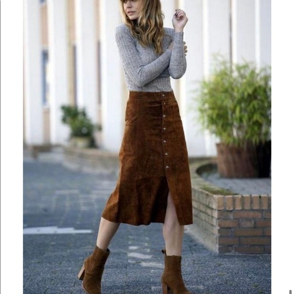 Vintage genuine suede a line midi skirt - Picture 6 of 7